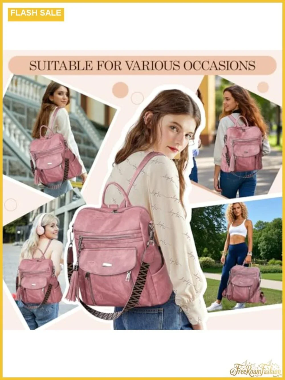 PU Leather Women's Fashion Backpack Purse Convertible Shoulder Handbag Travel